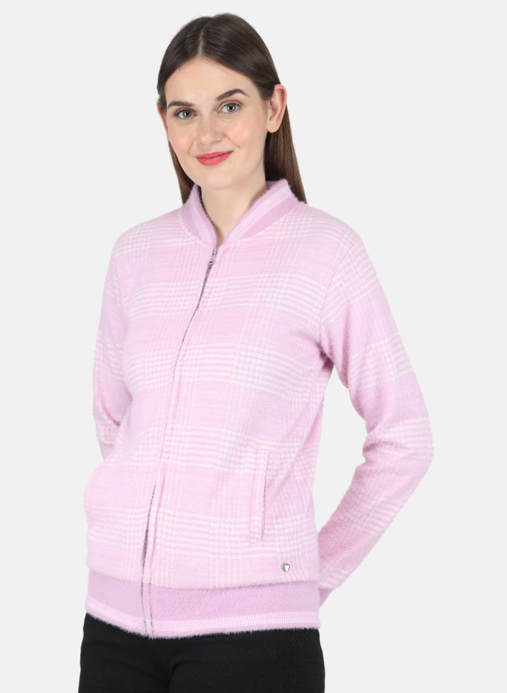 Women Purple Check Sweatshirt