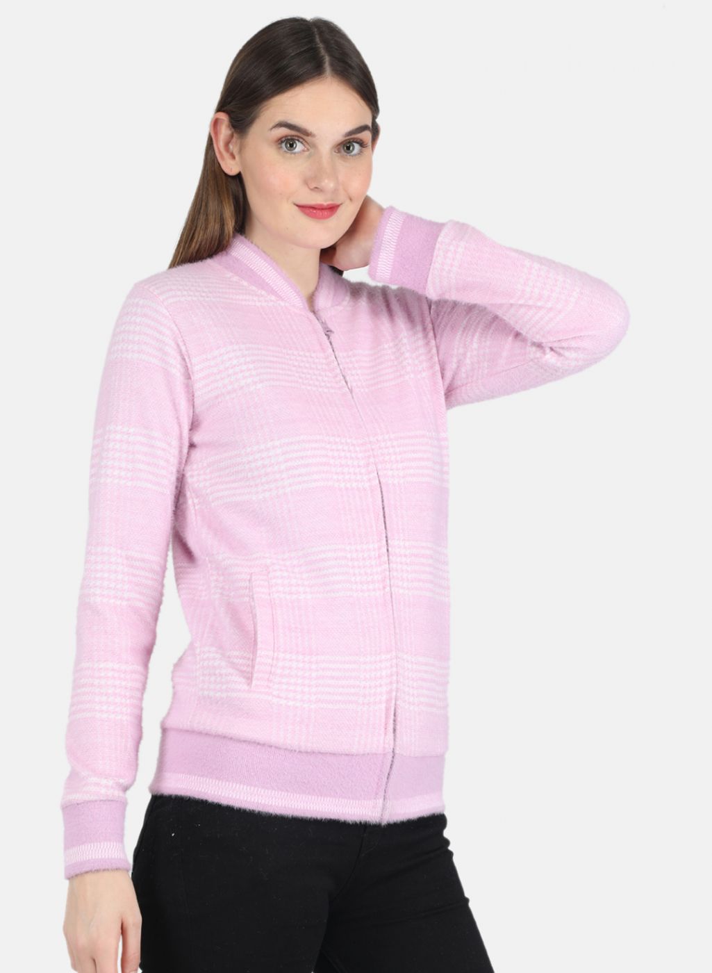 Women Purple Check Sweatshirt