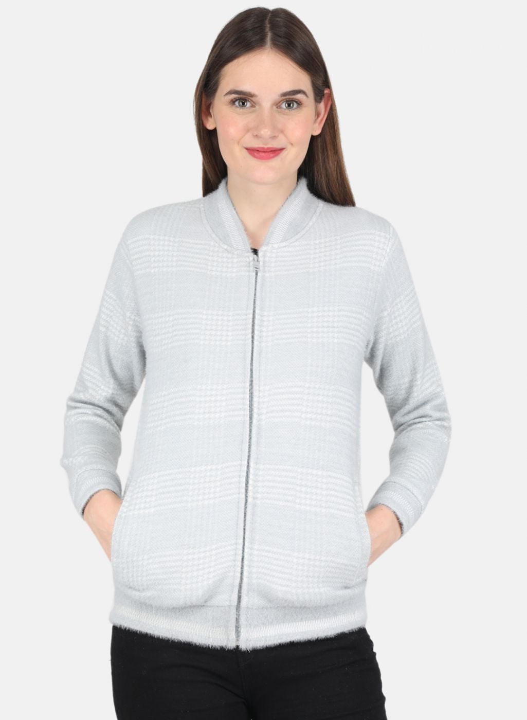 Women Blue Check Sweatshirt