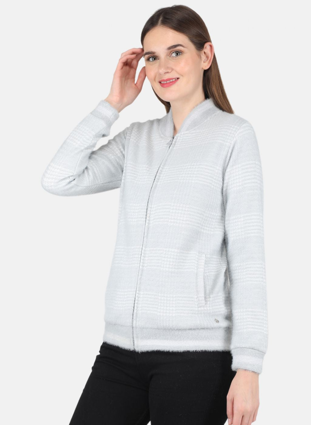 Women Blue Check Sweatshirt