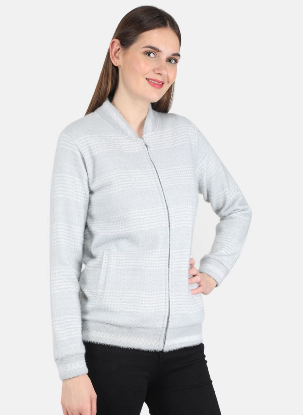 Women Blue Check Sweatshirt