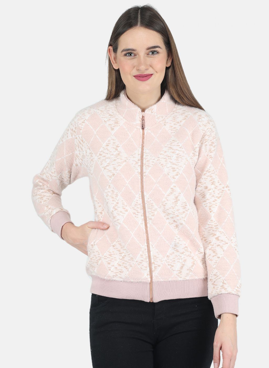 Women Pink Jaquard Sweatshirt