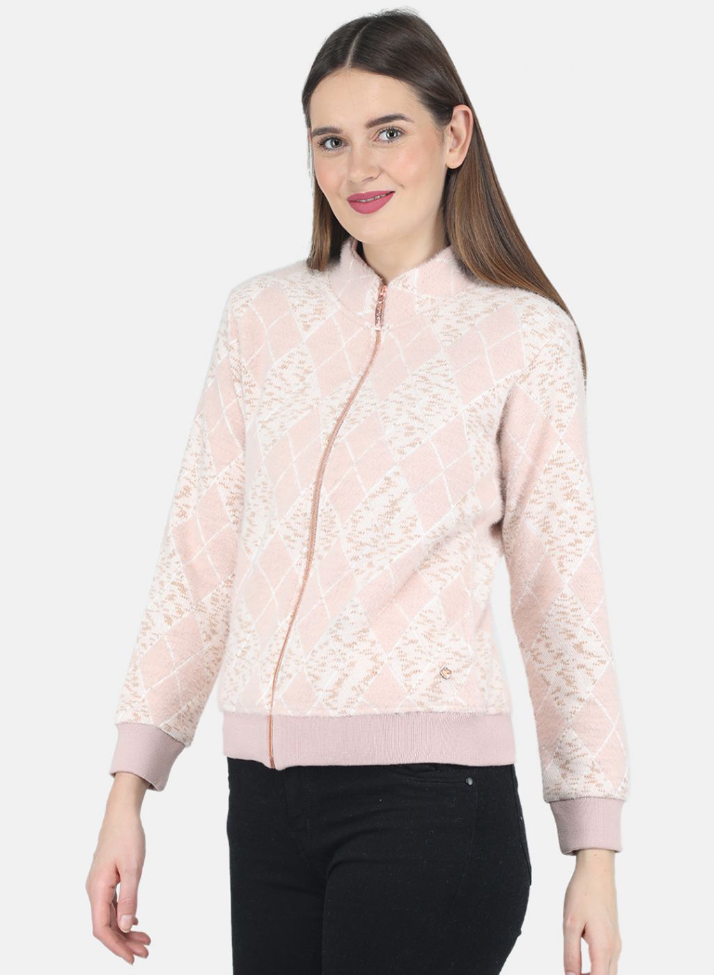 Women Pink Jaquard Sweatshirt