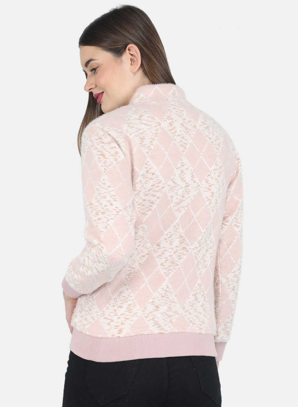 Women Pink Jaquard Sweatshirt