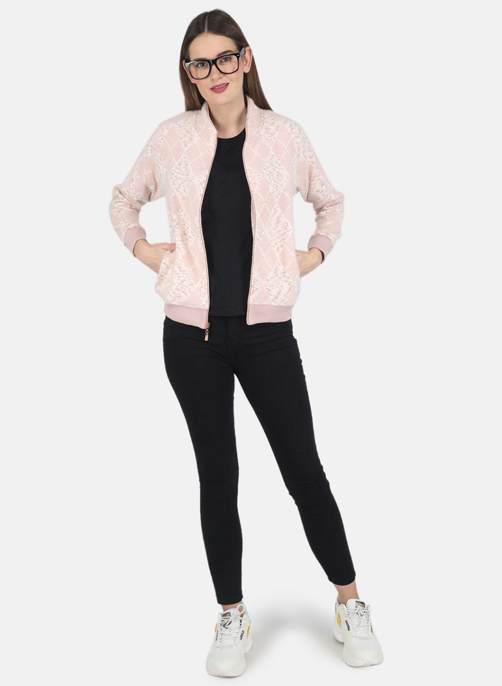 Women Pink Jaquard Sweatshirt