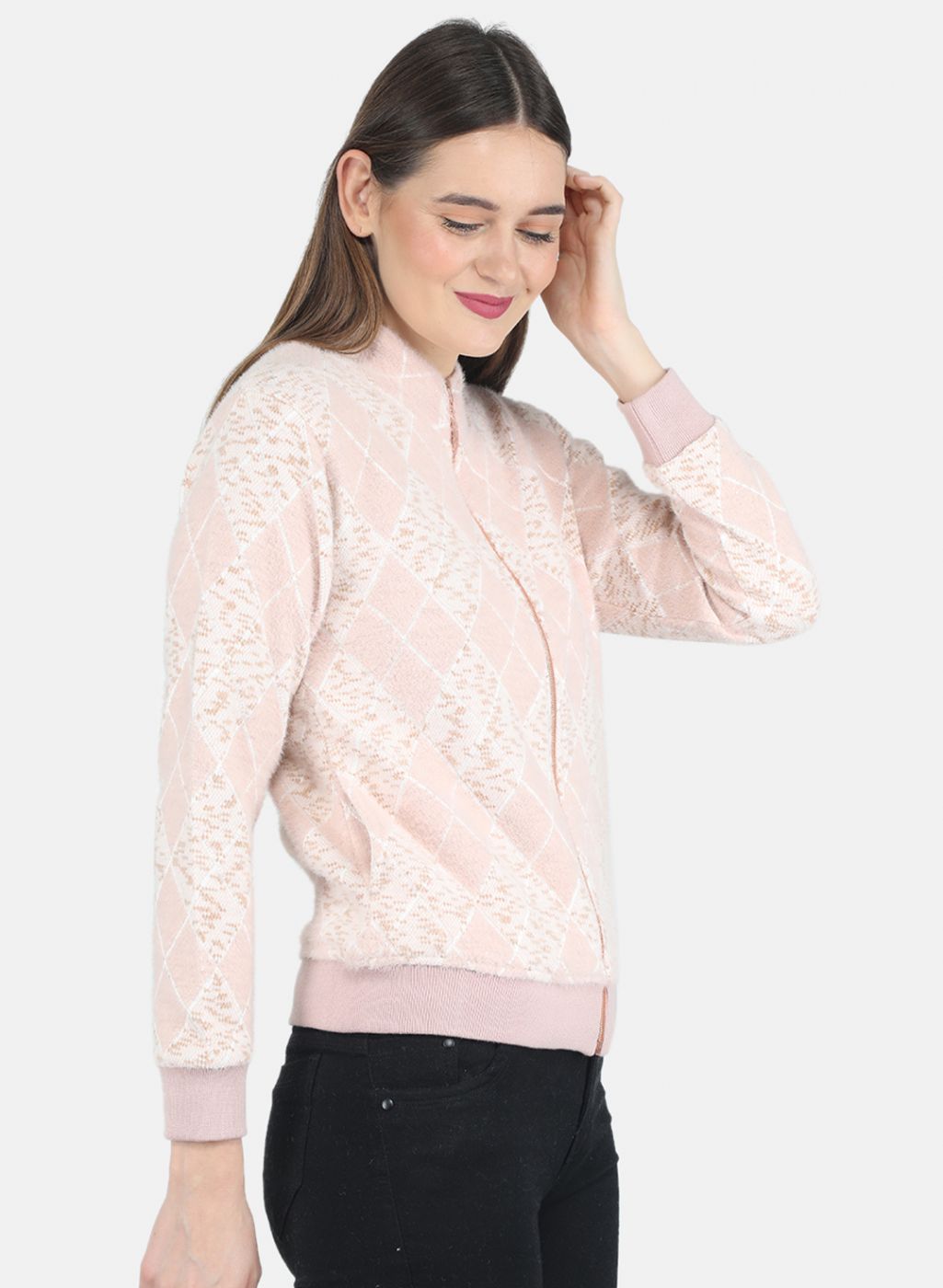 Women Pink Jaquard Sweatshirt