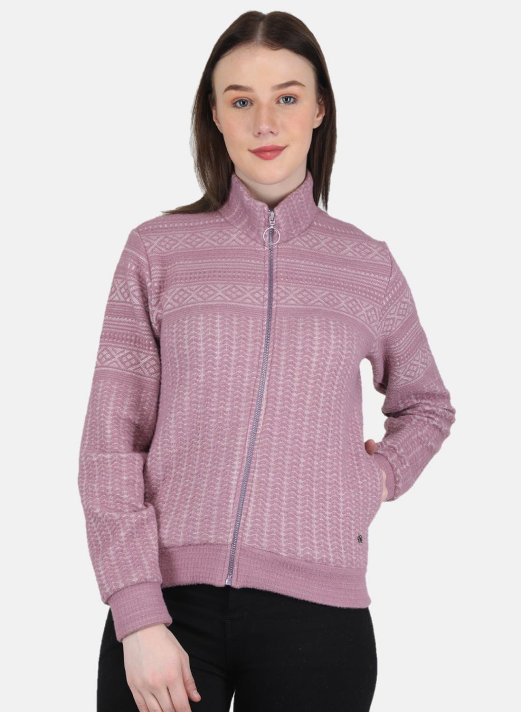 Women Purple Jaquard Sweatshirt