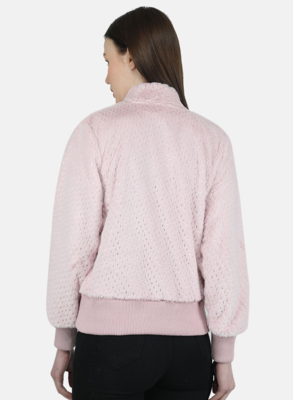 Women Pink Self Design Sweatshirt