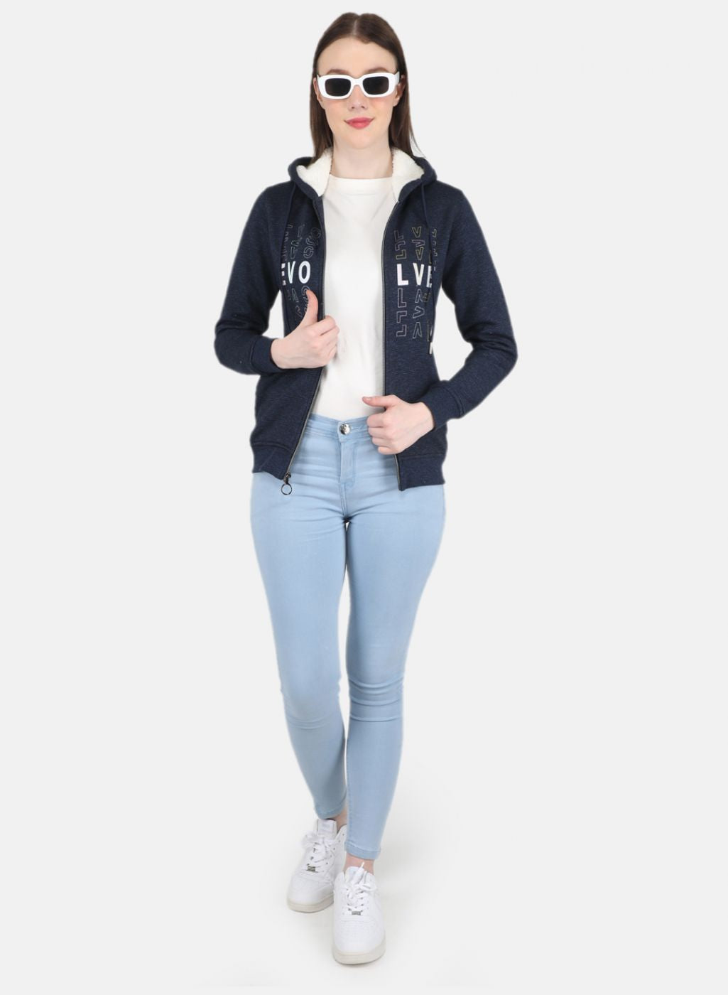 Women NAvy Blue Printed Sweatshirt