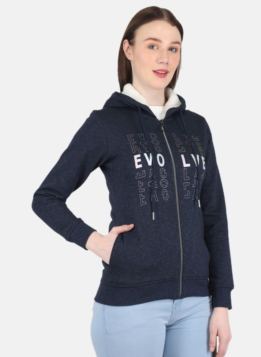 Women NAvy Blue Printed Sweatshirt