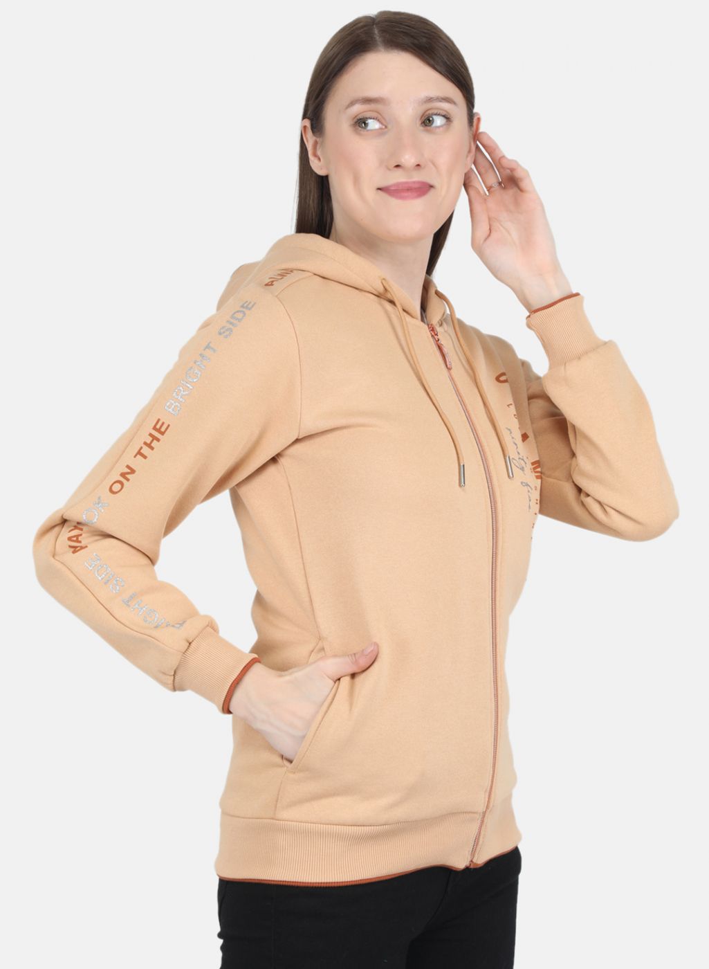 Women Beige Printed Sweatshirt