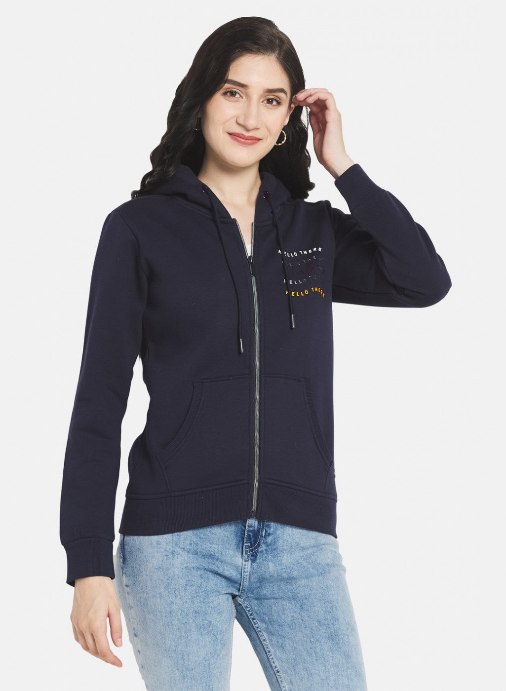 Women Navy Blue Printed Sweatshirt