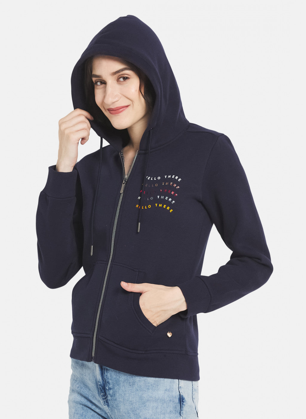 Women Navy Blue Printed Sweatshirt