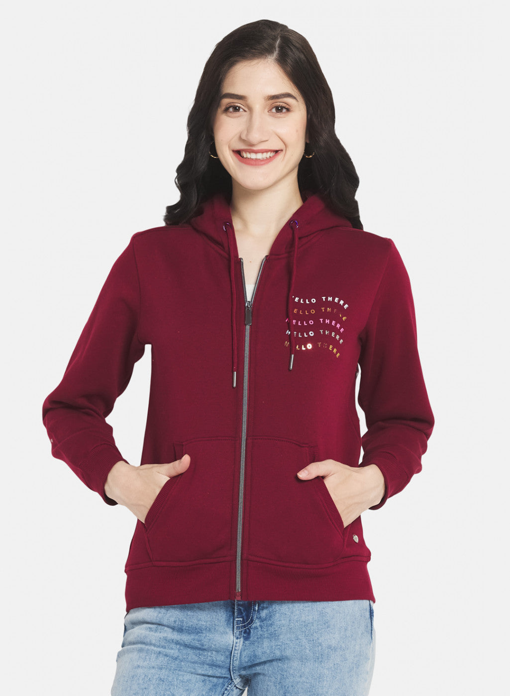 Women Maroon Printed Sweatshirt