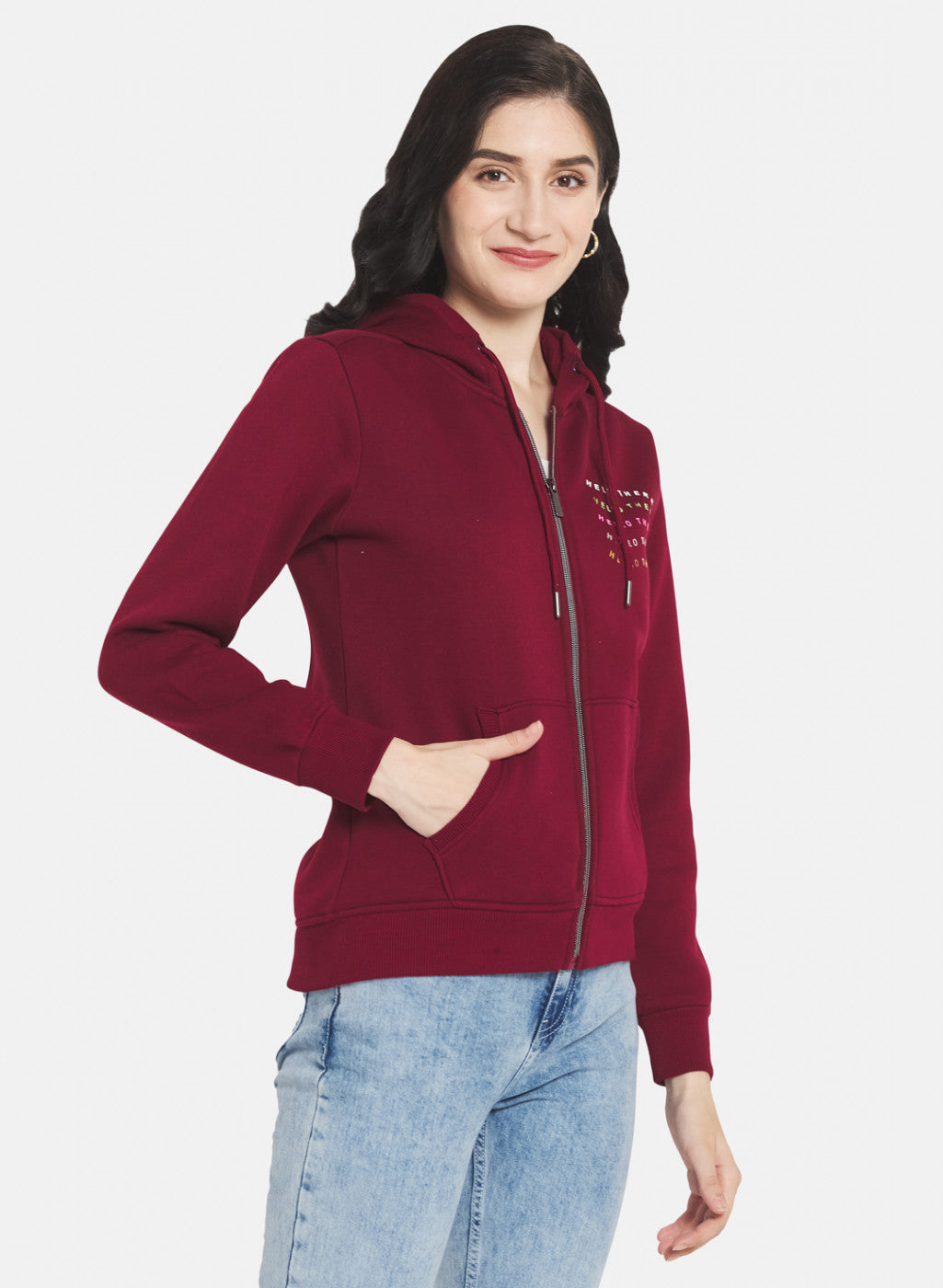 Women Maroon Printed Sweatshirt