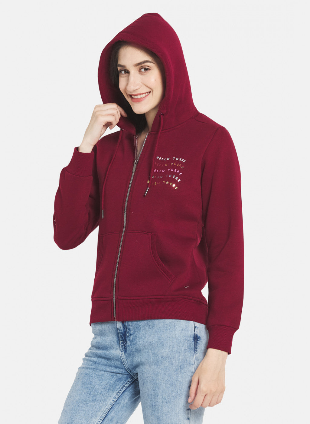 Women Maroon Printed Sweatshirt