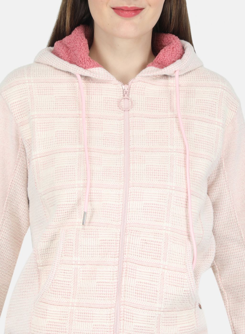 Women Pink Check Sweatshirt