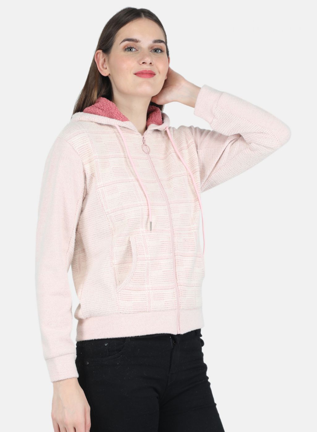 Women Pink Check Sweatshirt