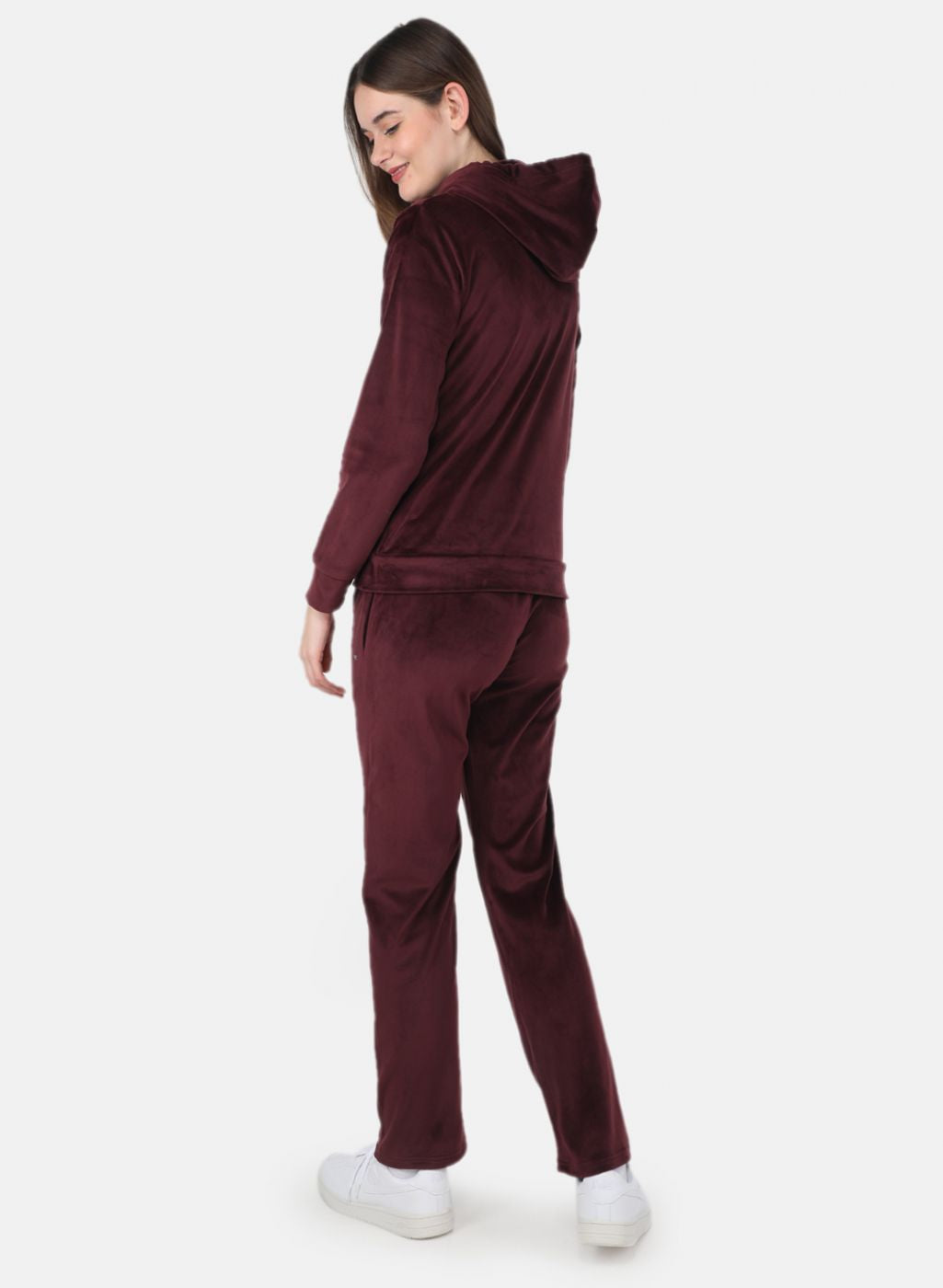 Women Maroon Solid Tracksuit