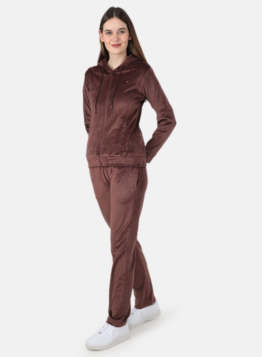 Women Brown Solid Tracksuit