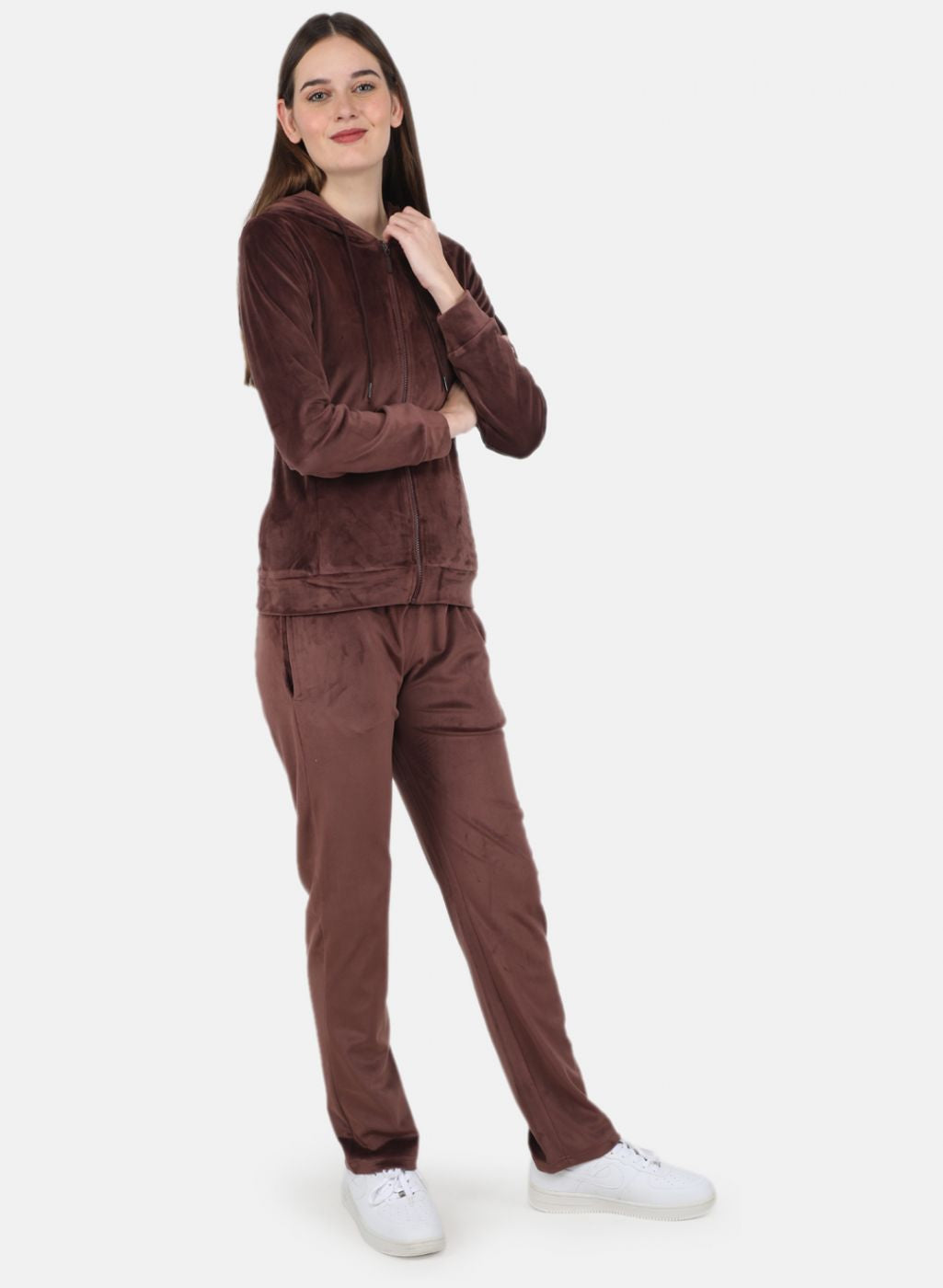 Women Brown Solid Tracksuit