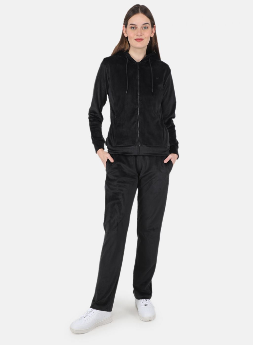 Women Black Solid Tracksuit