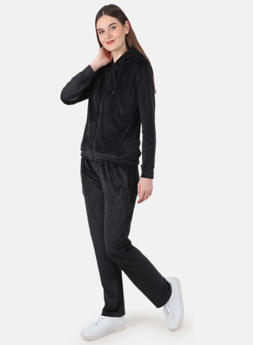 Women Black Solid Tracksuit