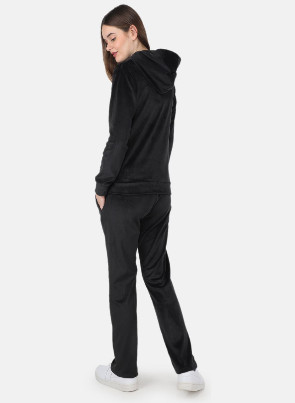 Women Black Solid Tracksuit