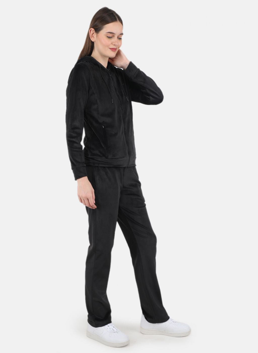 Women Black Solid Tracksuit