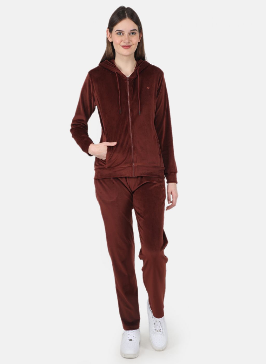 Women Brown Solid Tracksuit