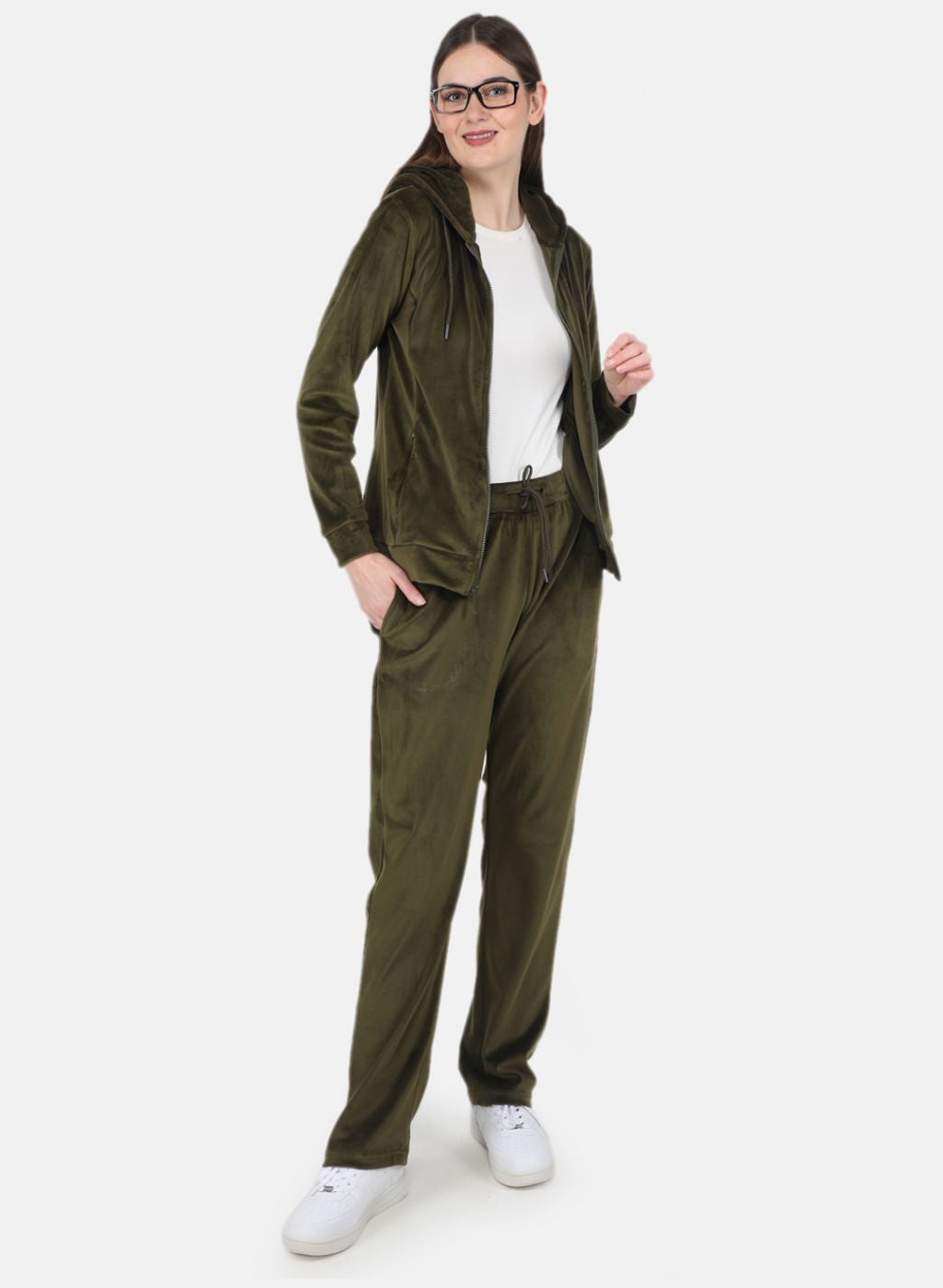 Women Olive Solid Tracksuit