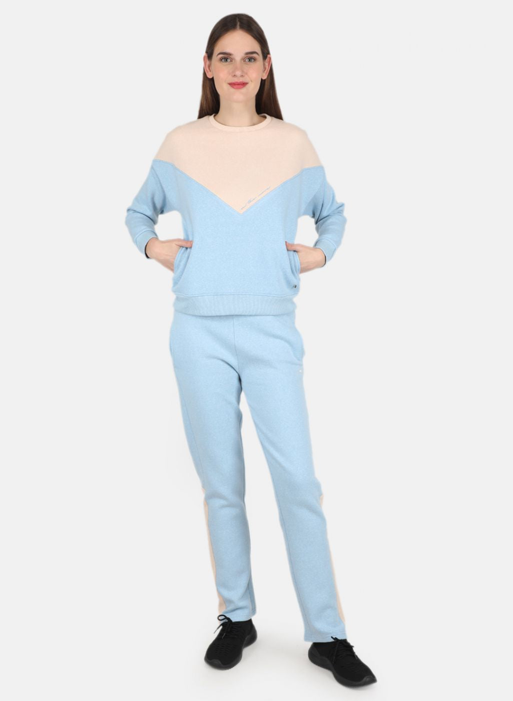 Women Blue & Peach Printed Tracksuit