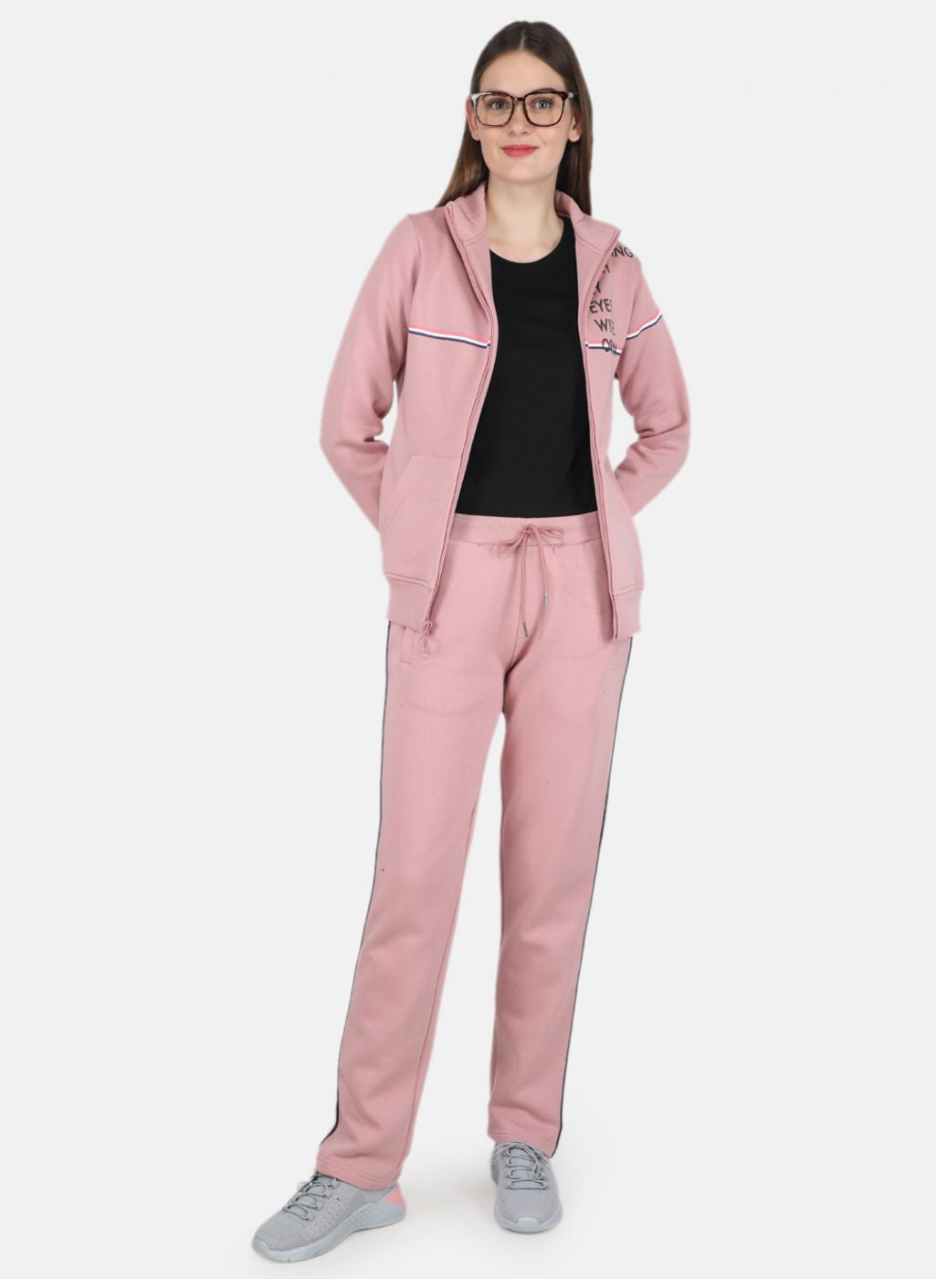 Women Pink Printed Tracksuit