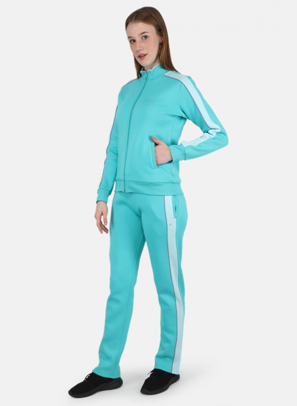 Women Aqua Blue Printed Tracksuit