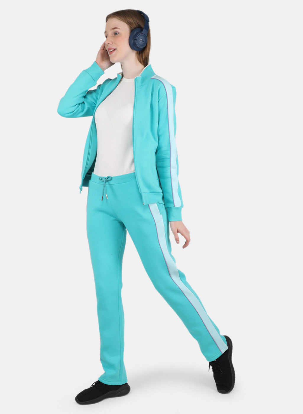 Women Aqua Blue Printed Tracksuit