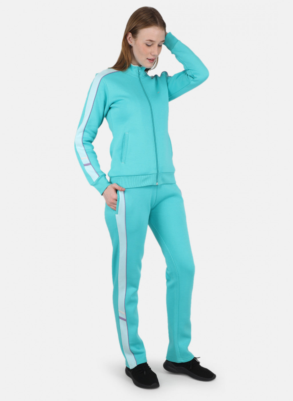 Women Aqua Blue Printed Tracksuit