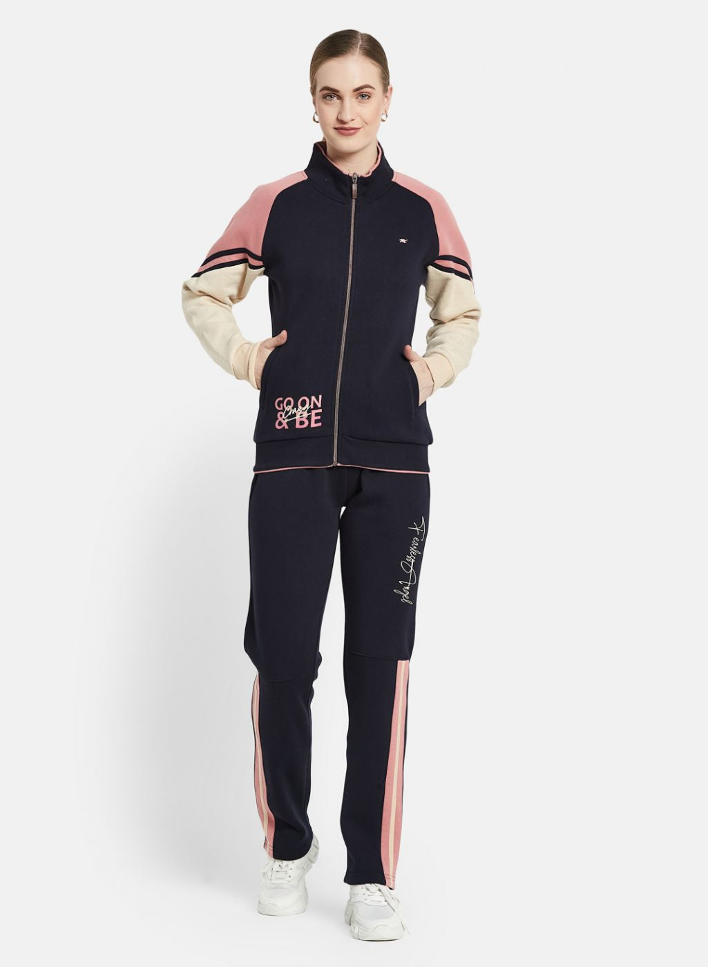 Women Navy Blue Printed Tracksuit