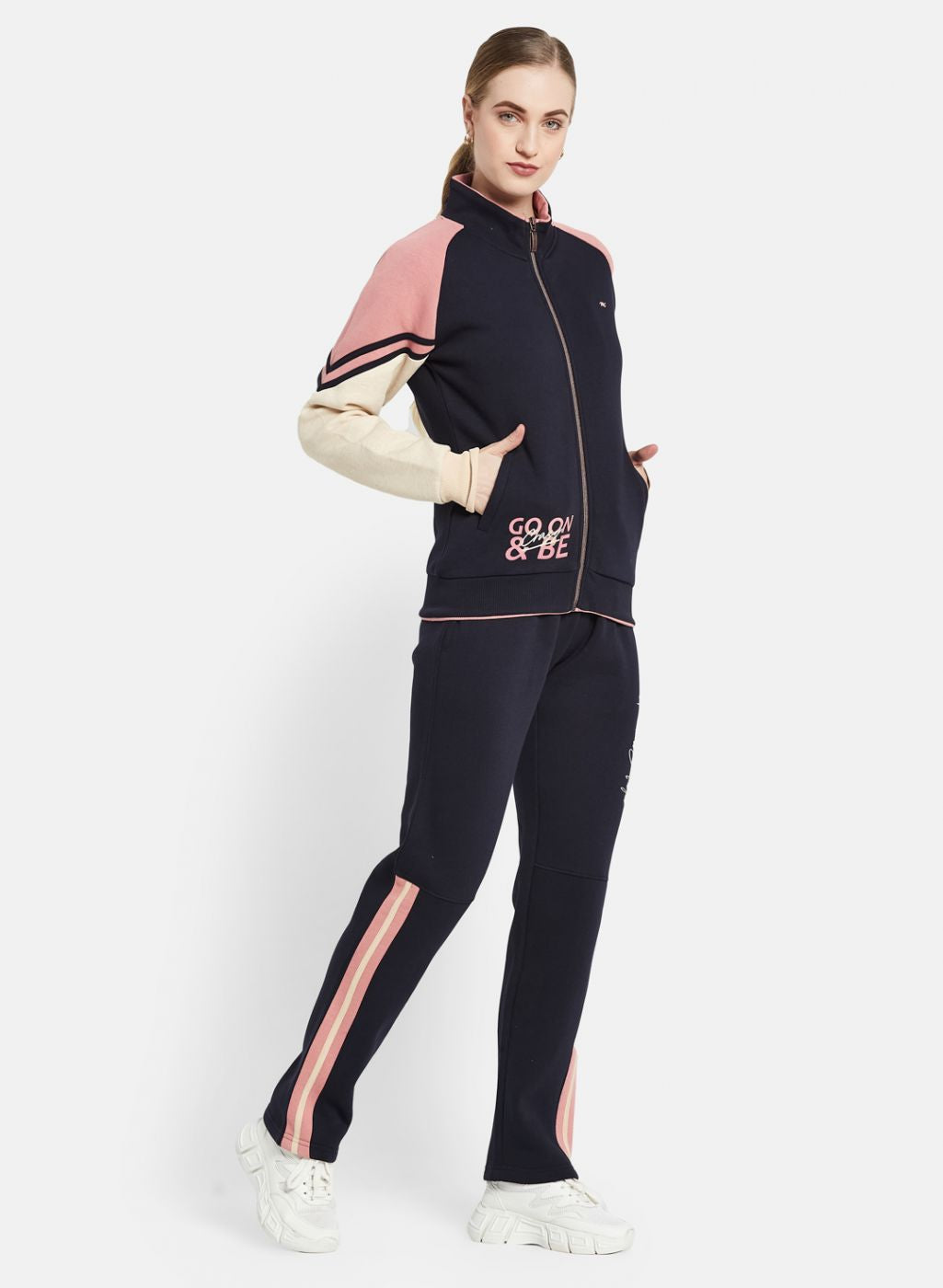 Women Navy Blue Printed Tracksuit