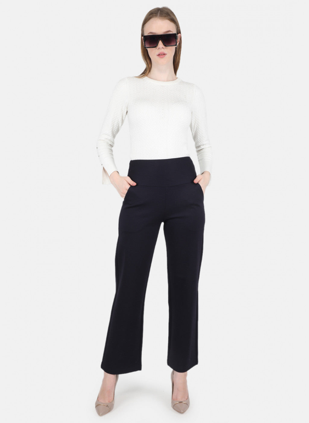 Women Navy Blue Solid Jegging