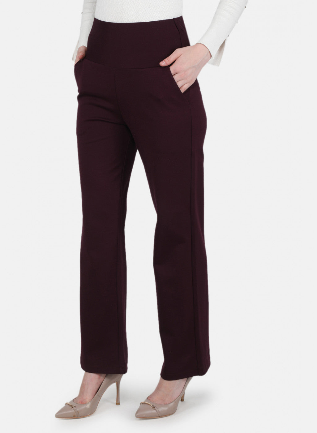 Women Burgundy Solid Jegging