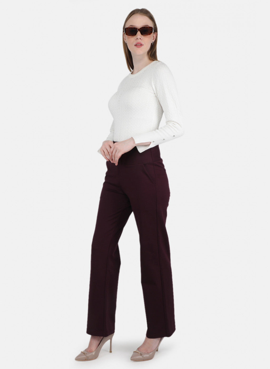 Women Burgundy Solid Jegging