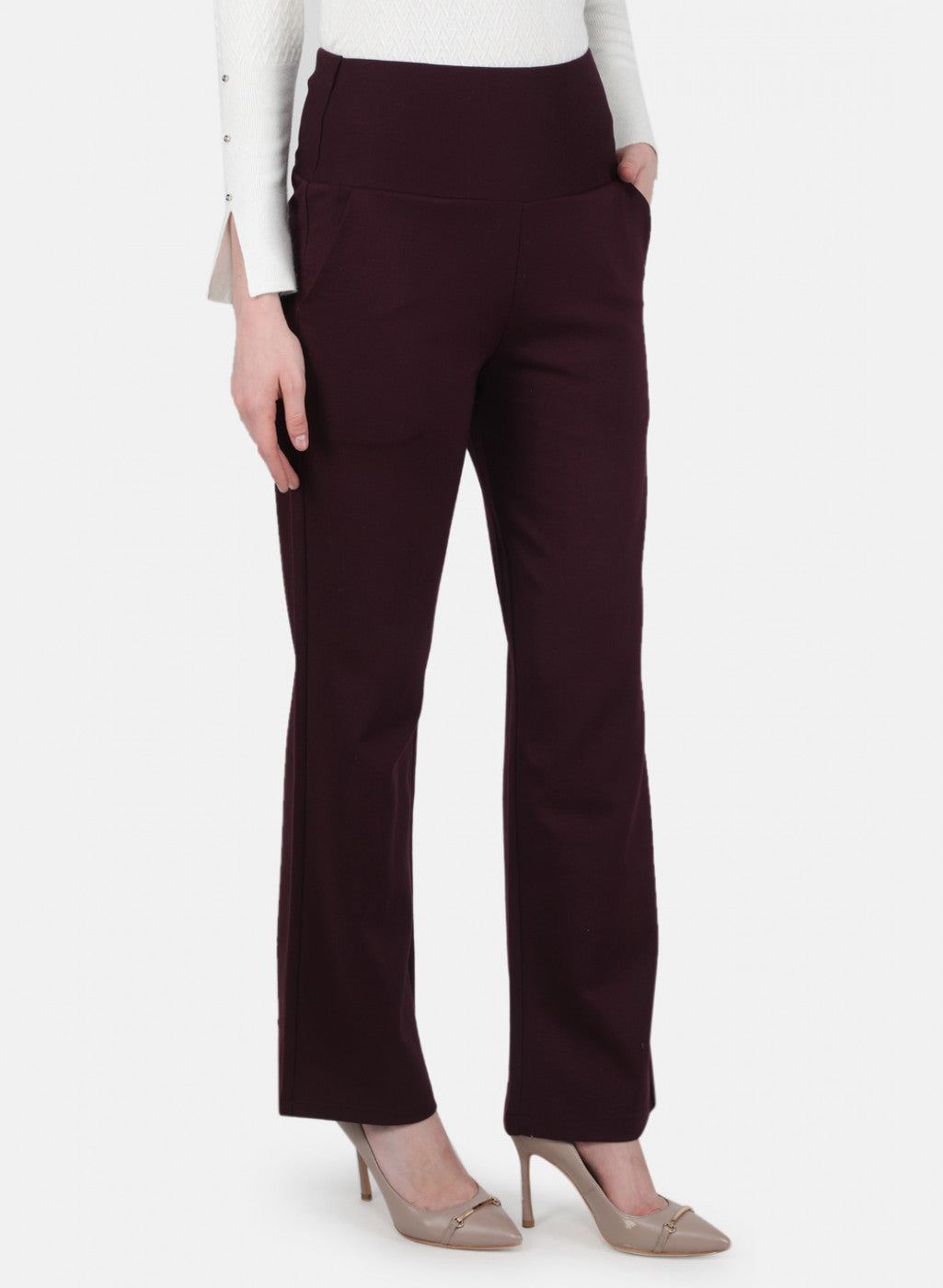 Women Burgundy Solid Jegging