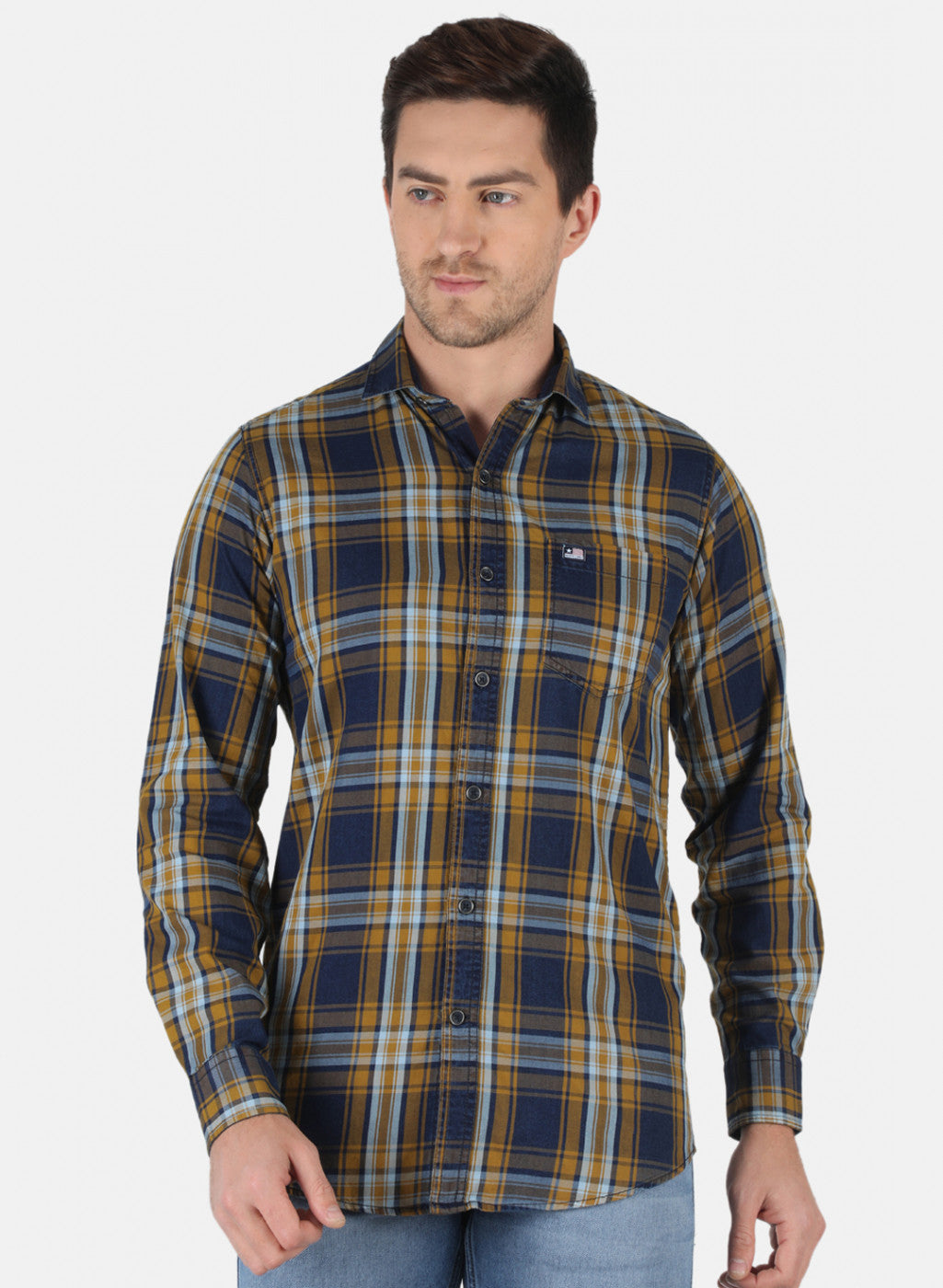 Men Mustard Check Shirt