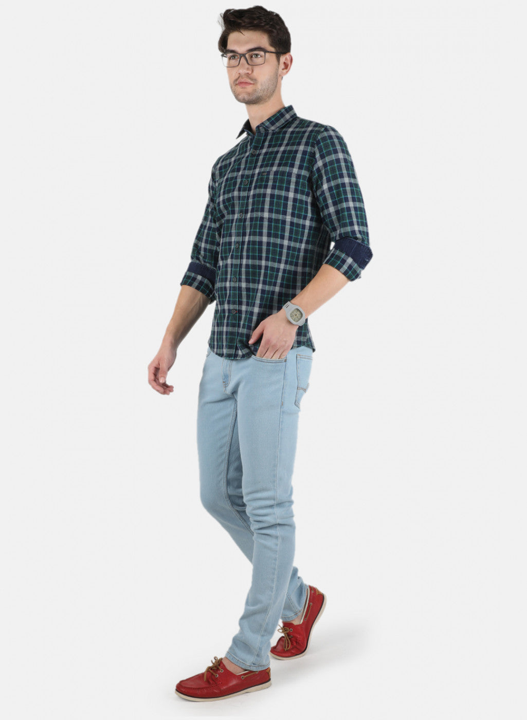 Men Green Check Shirt