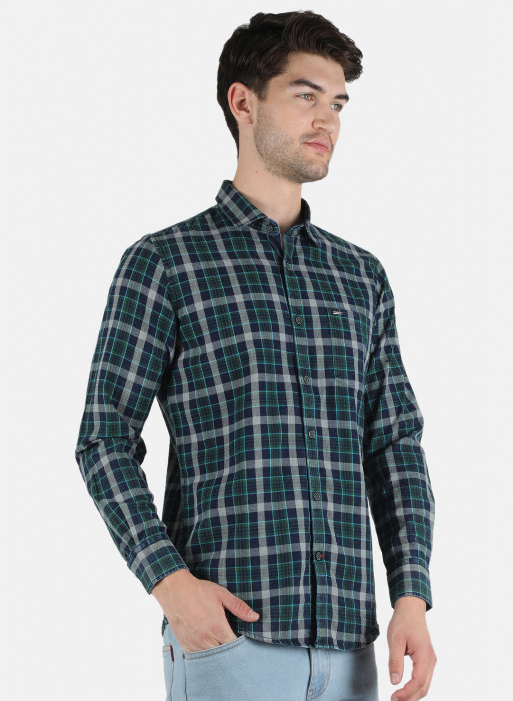 Men Green Check Shirt