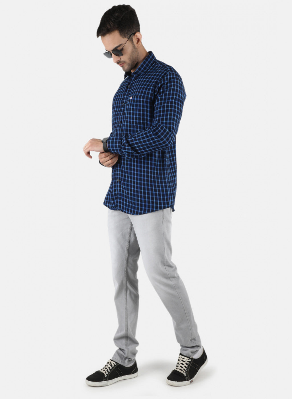 Men Blue Check Shirt