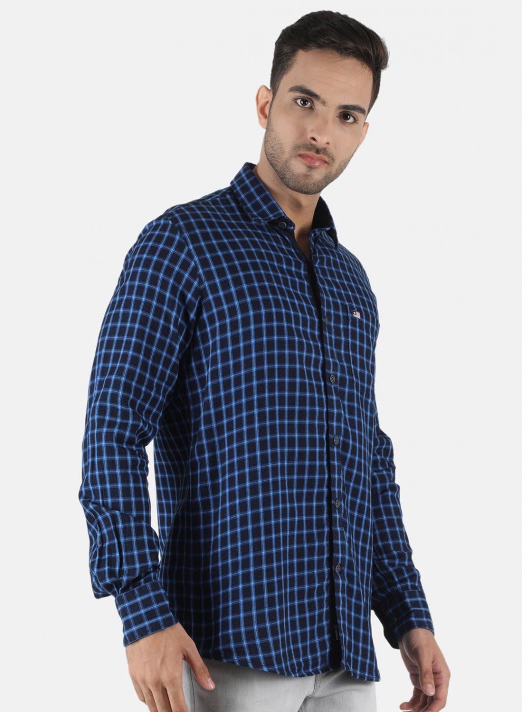 Men Blue Check Shirt