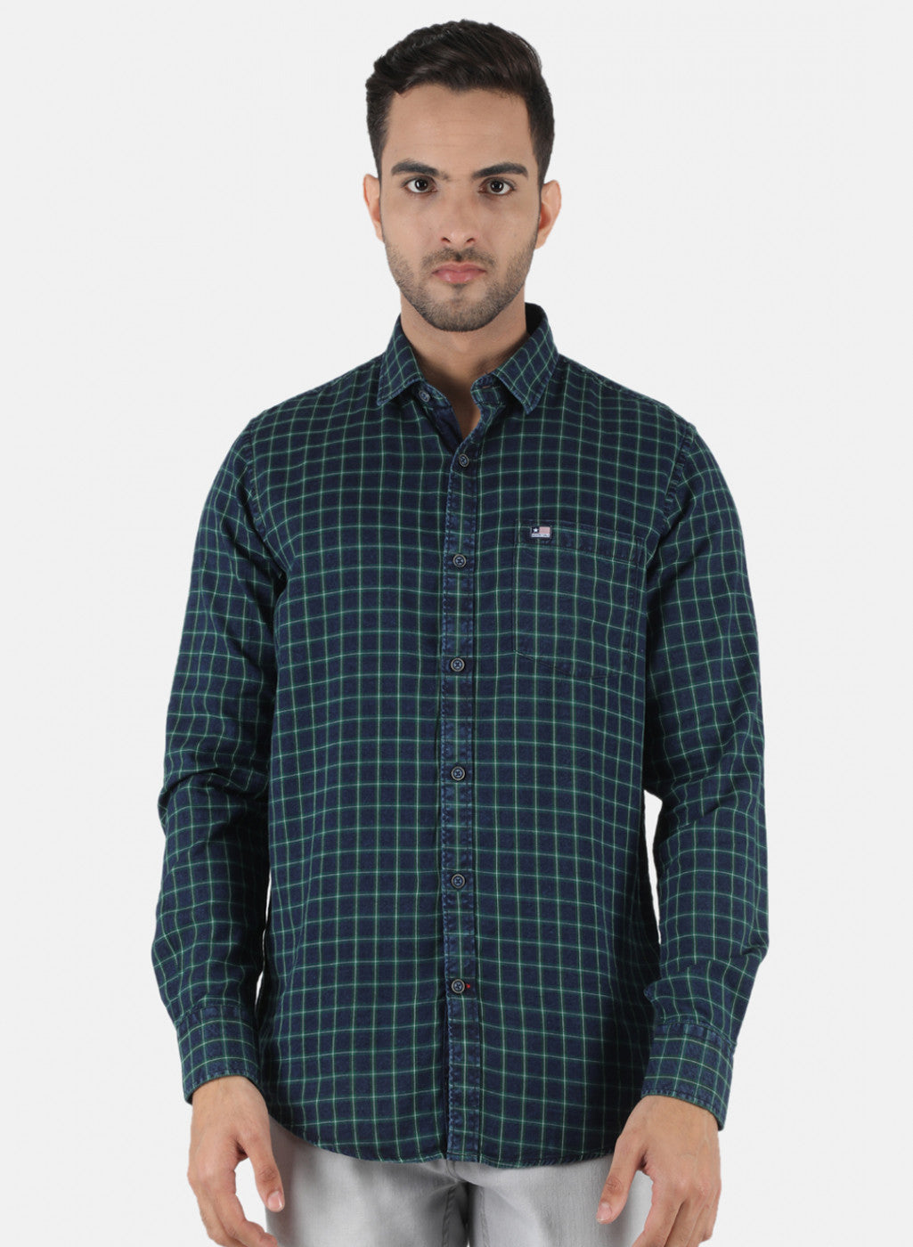 Men Green Check Shirt