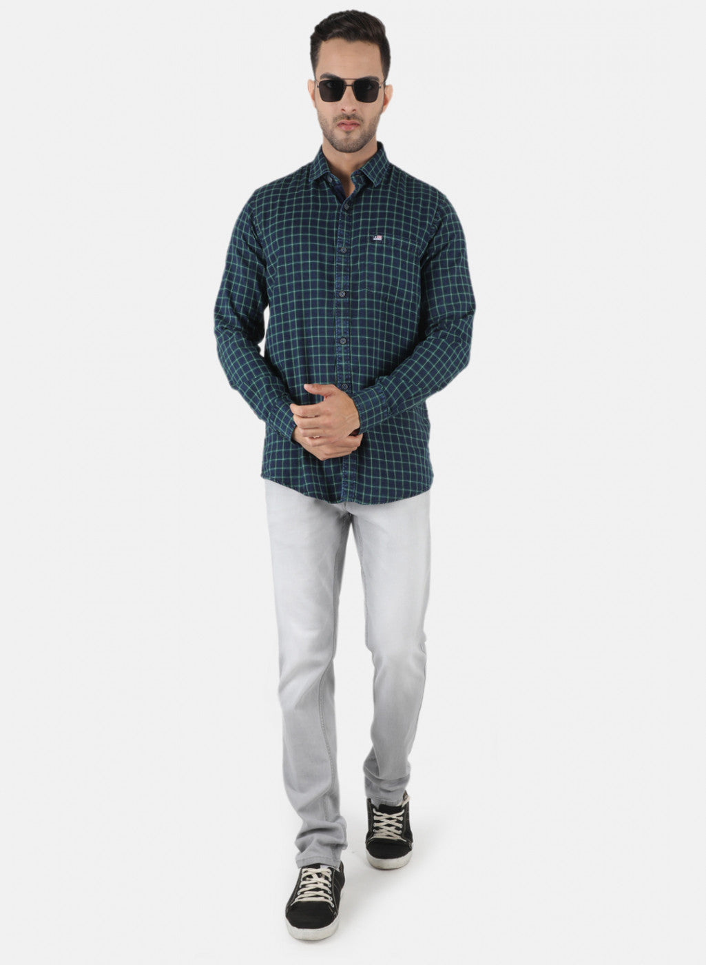 Men Green Check Shirt