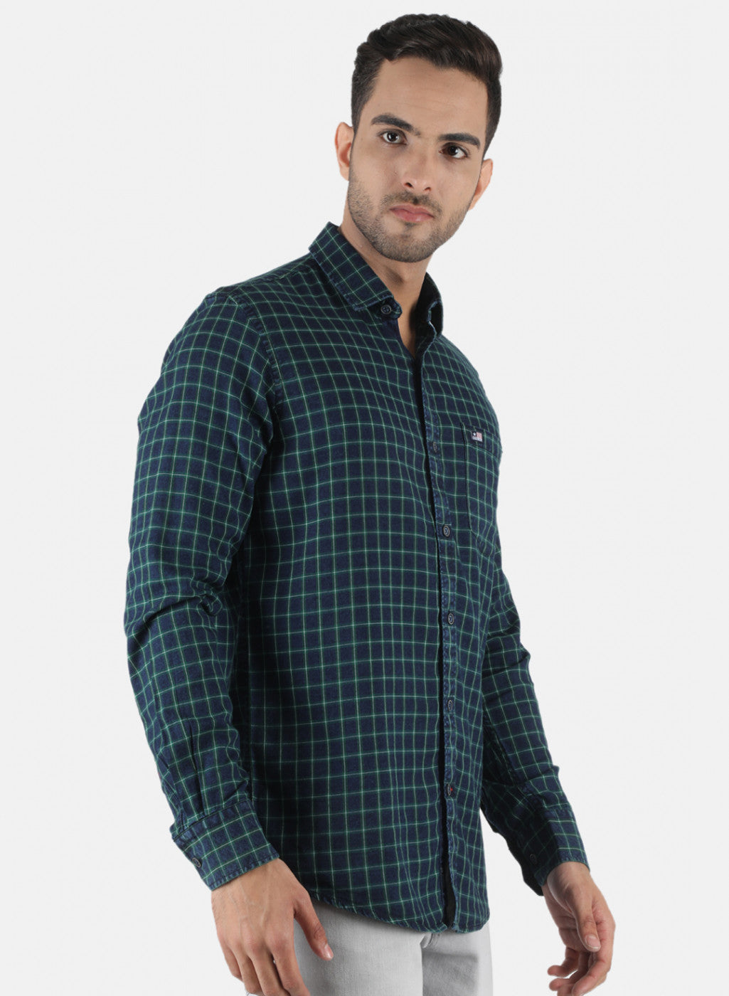 Men Green Check Shirt